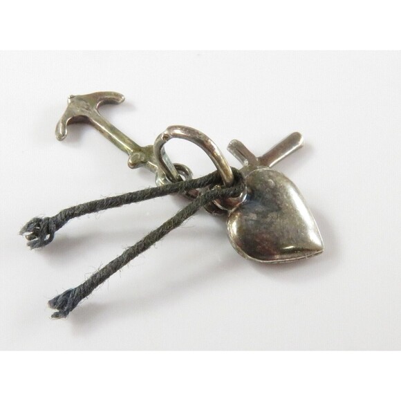 Vintage Sterling Silver 3 Miniature Charms Set Anchor Heart Cross - Picture 3 of 4
